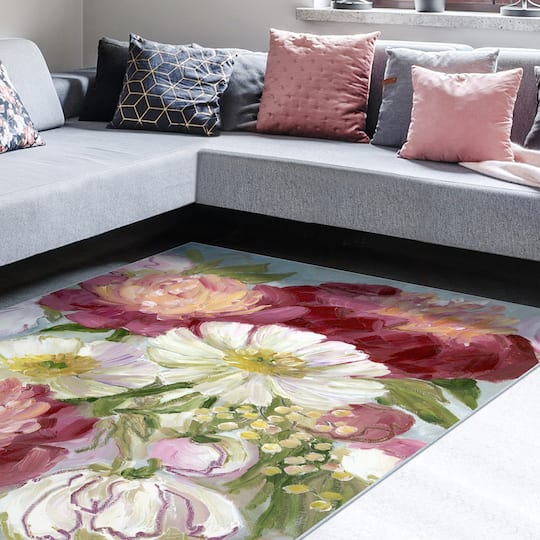 Empire Art Direct 5ft. x 7.5ft. Eleanora painterly florals I Tapis D’Art Washable Area Rug